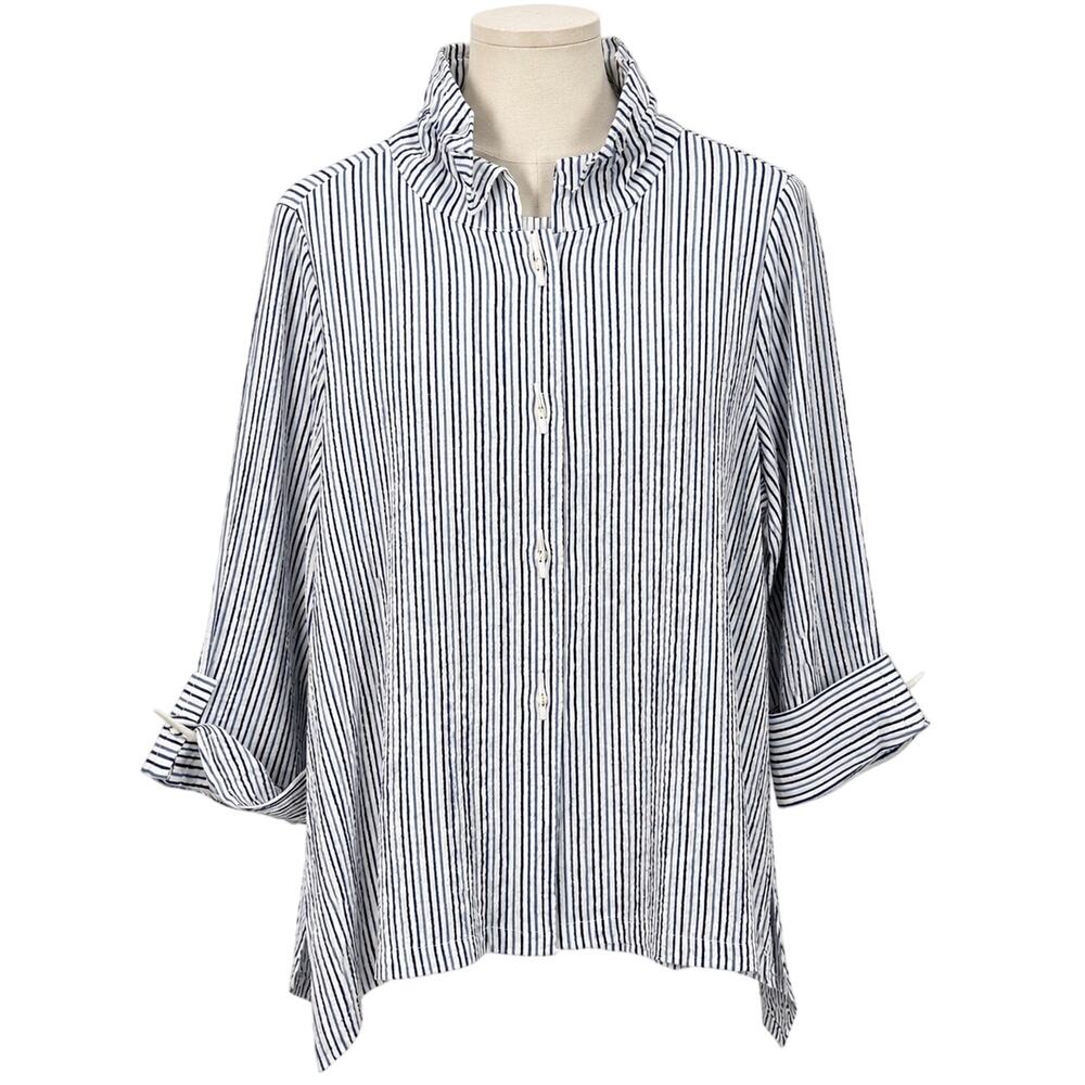 Moonlight by Y & S Large Blue White Wearable Art to Wear Blouse Shirt Top Artsy